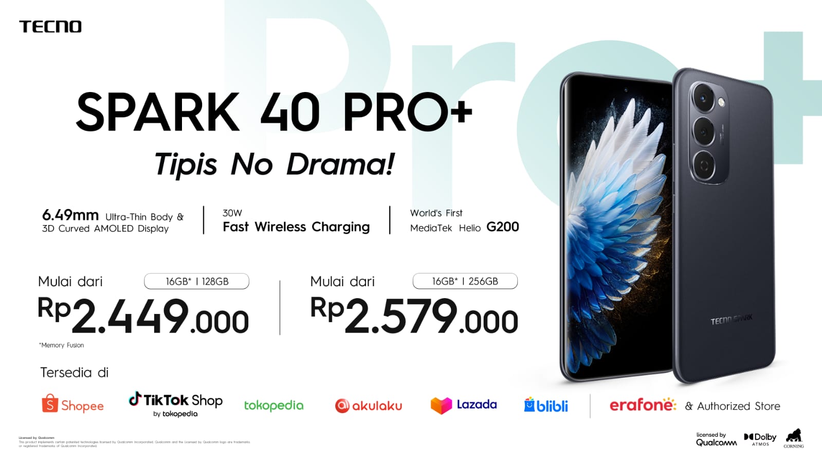 TECNO SPARK 40 Pro Series Resmi di Indonesia, Performa Tangguh dalam Desain Tipis yang Elegan