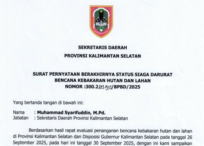 Pemprov Kalsel Nyatakan Status Siaga Darurat Karhutla Resmi Berakhir